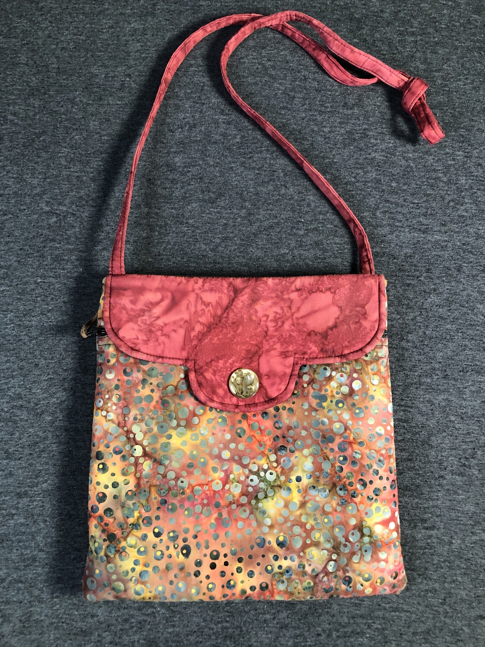 Colorful Patterned Quilted Crossbody Bag with Gold Button
